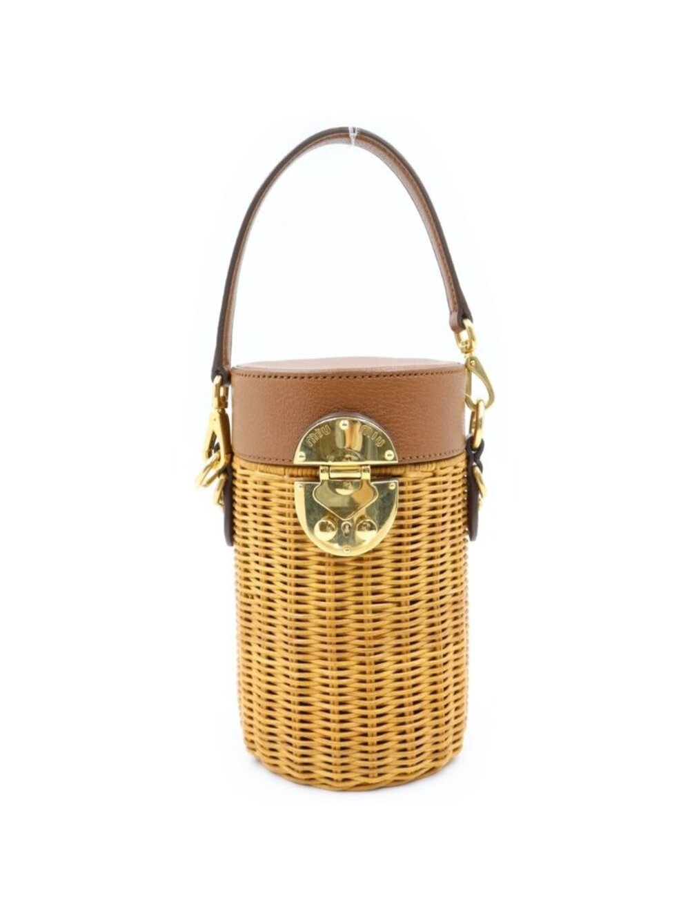 Miu Miu Straw Wicker Cross Belt Bag 2-Way Basket Brown